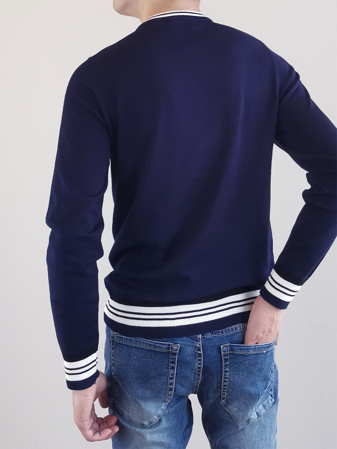 Men Sweater With Contrast Trims - Navy - M0M480