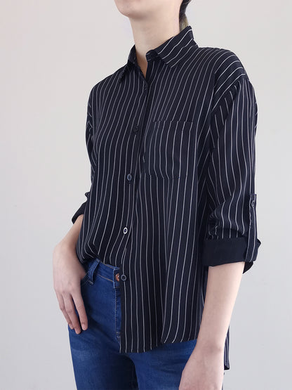 Women Oversize Collared Shirt- Black - M0W459