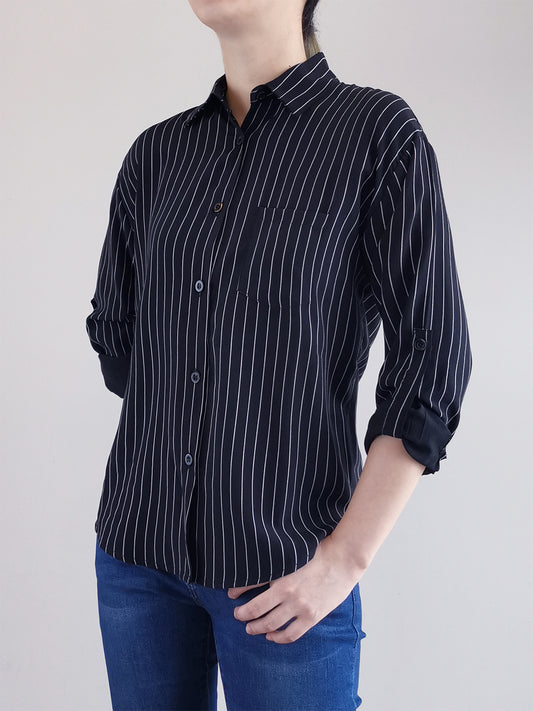 Women Oversize Collared Shirt- Black - M0W459