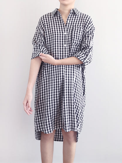 Women Checked Shirtdress- Black - M0W463