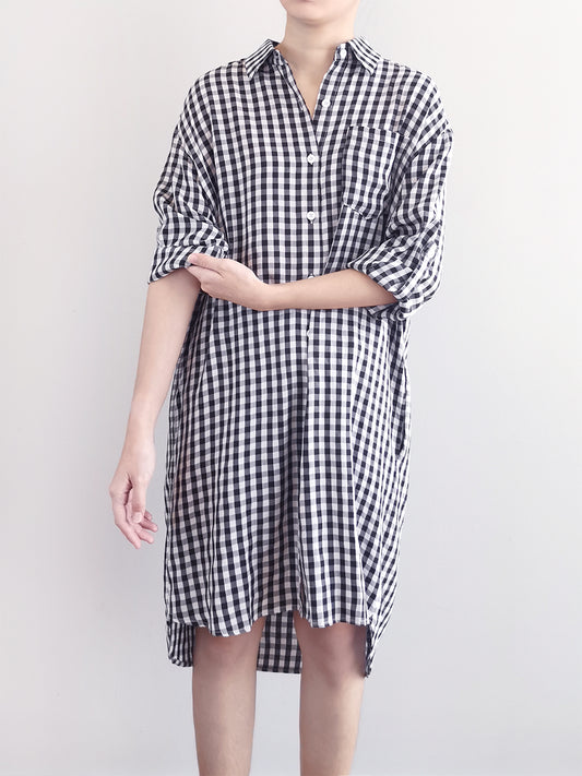 Women Checked Shirtdress- Black - M0W463