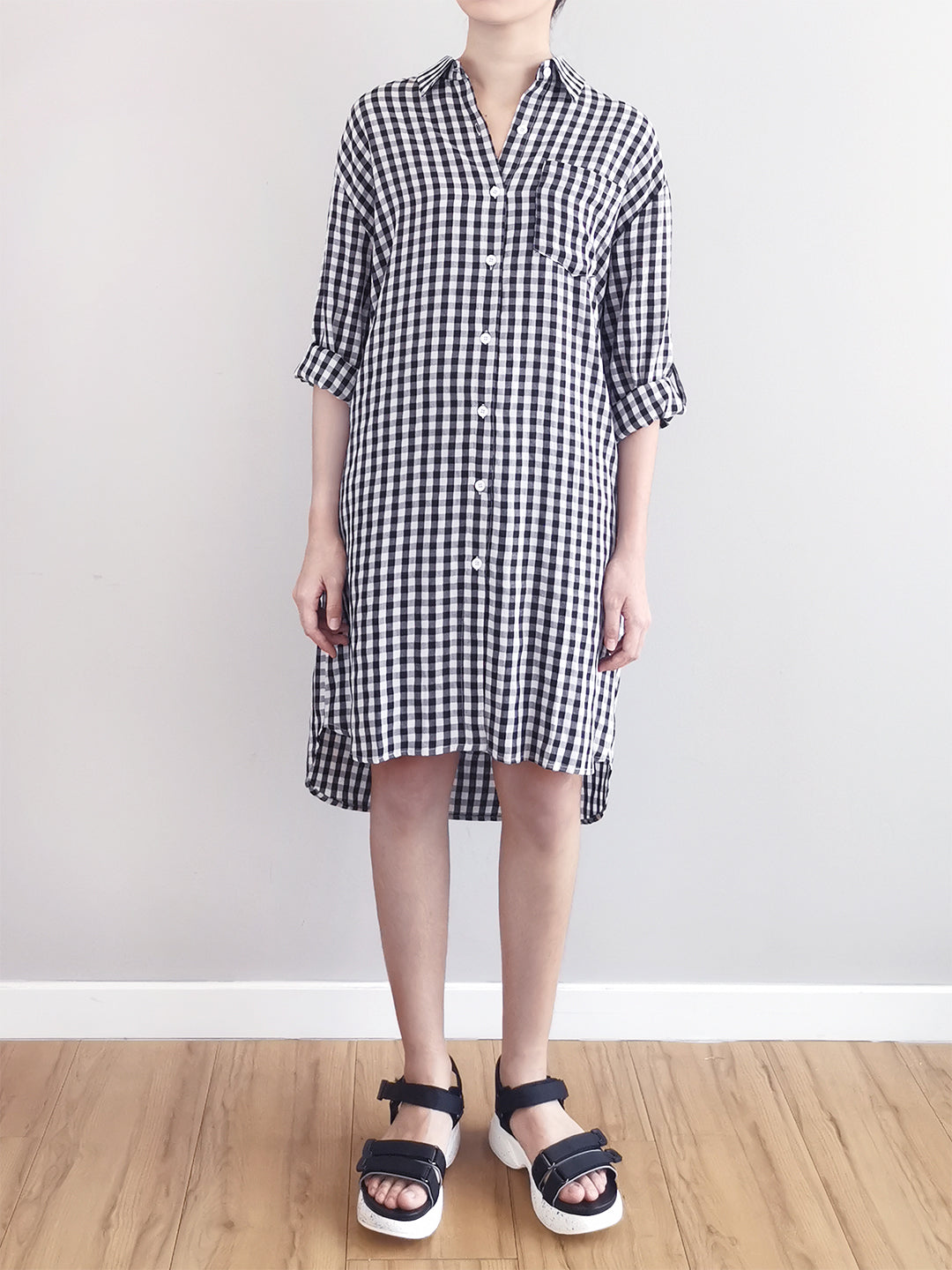 Women Checked Shirtdress- Black - M0W463