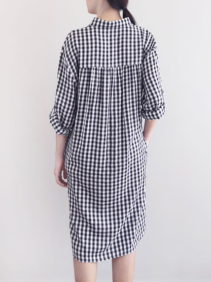 Women Checked Shirtdress- Black - M0W463