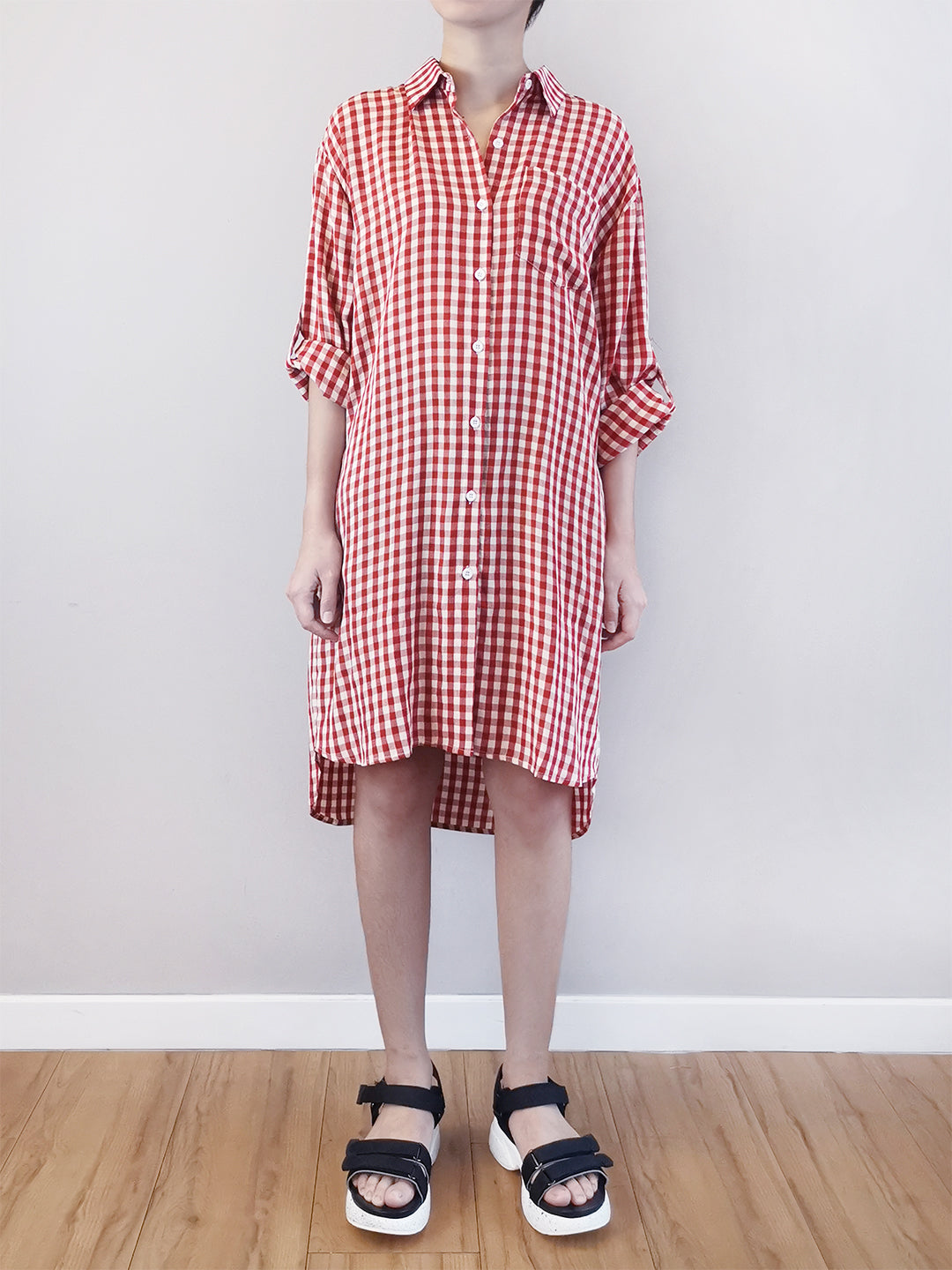 Women Checked Shirtdress- Red - M0W464