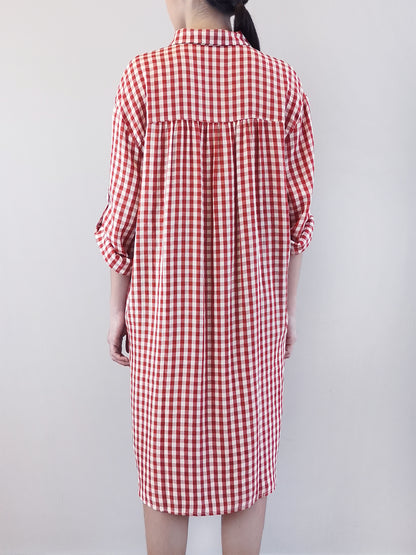 Women Checked Shirtdress- Red - M0W464