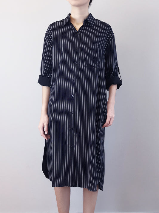 Women Oversized Shirtdress- Black - M0W461