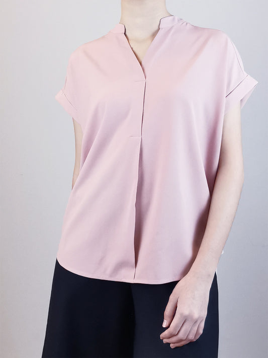 Women V-Neck Placket Blouse - Pink - M0W455