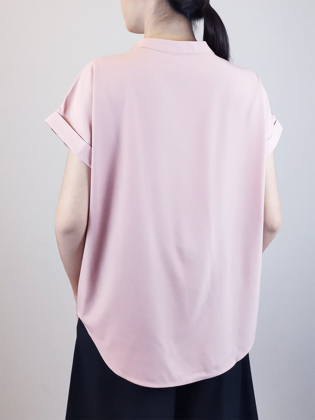 Women V-Neck Placket Blouse - Pink - M0W455