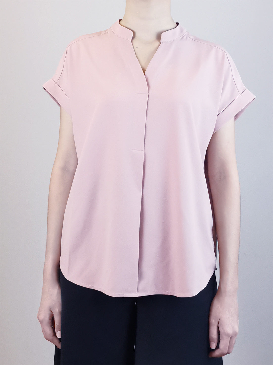 Women V-Neck Placket Blouse - Pink - M0W455