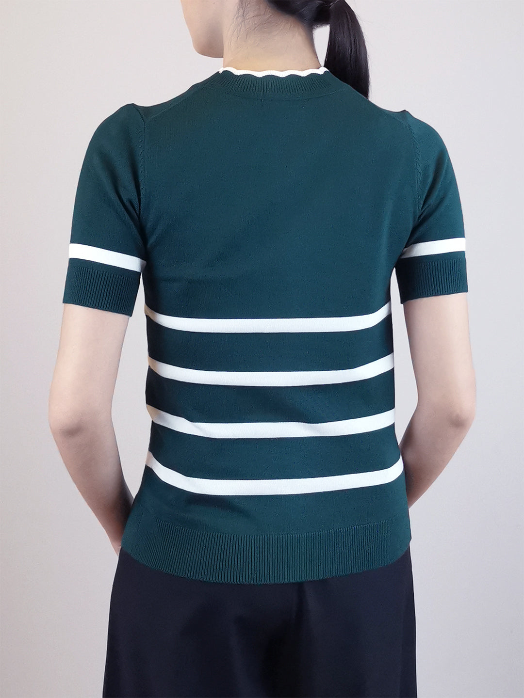 Women Stripe Pattern Knit Top - Green - M0W653