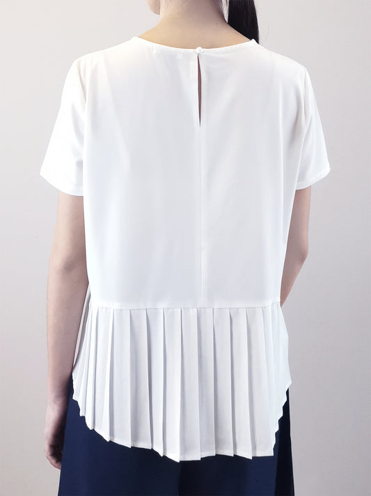 Women Back Pleated Blouse - White - M0W451