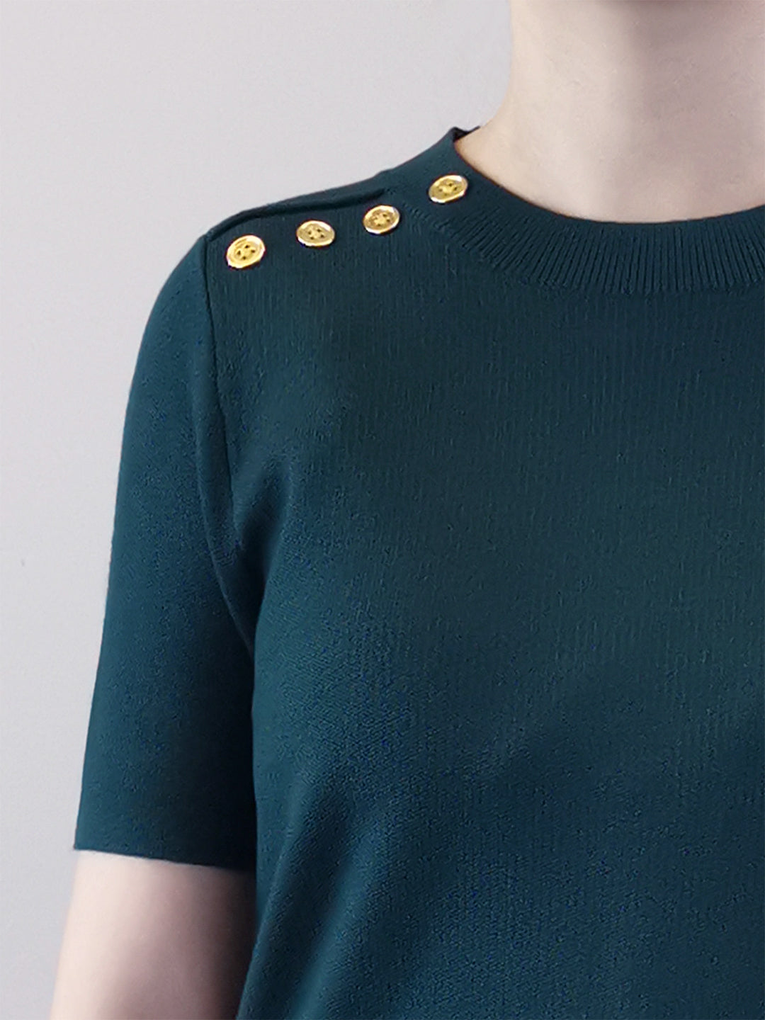 Women Gold Button Knit Top - Green - M0W663