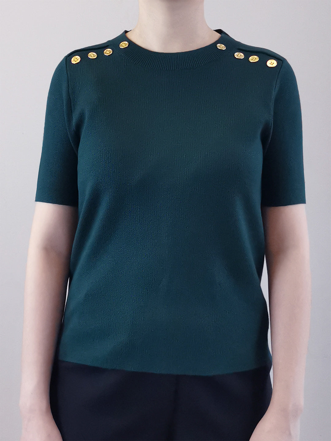 Women Gold Button Knit Top - Green - M0W663