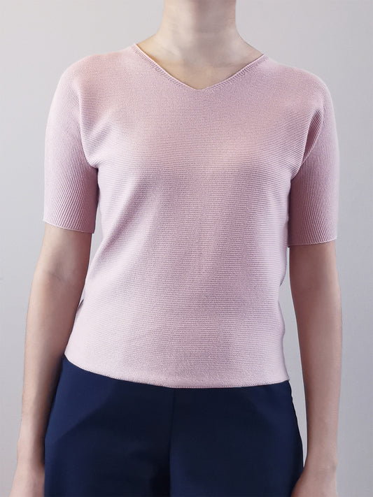 Women V-Neck Knit Top - Pink - M0W661