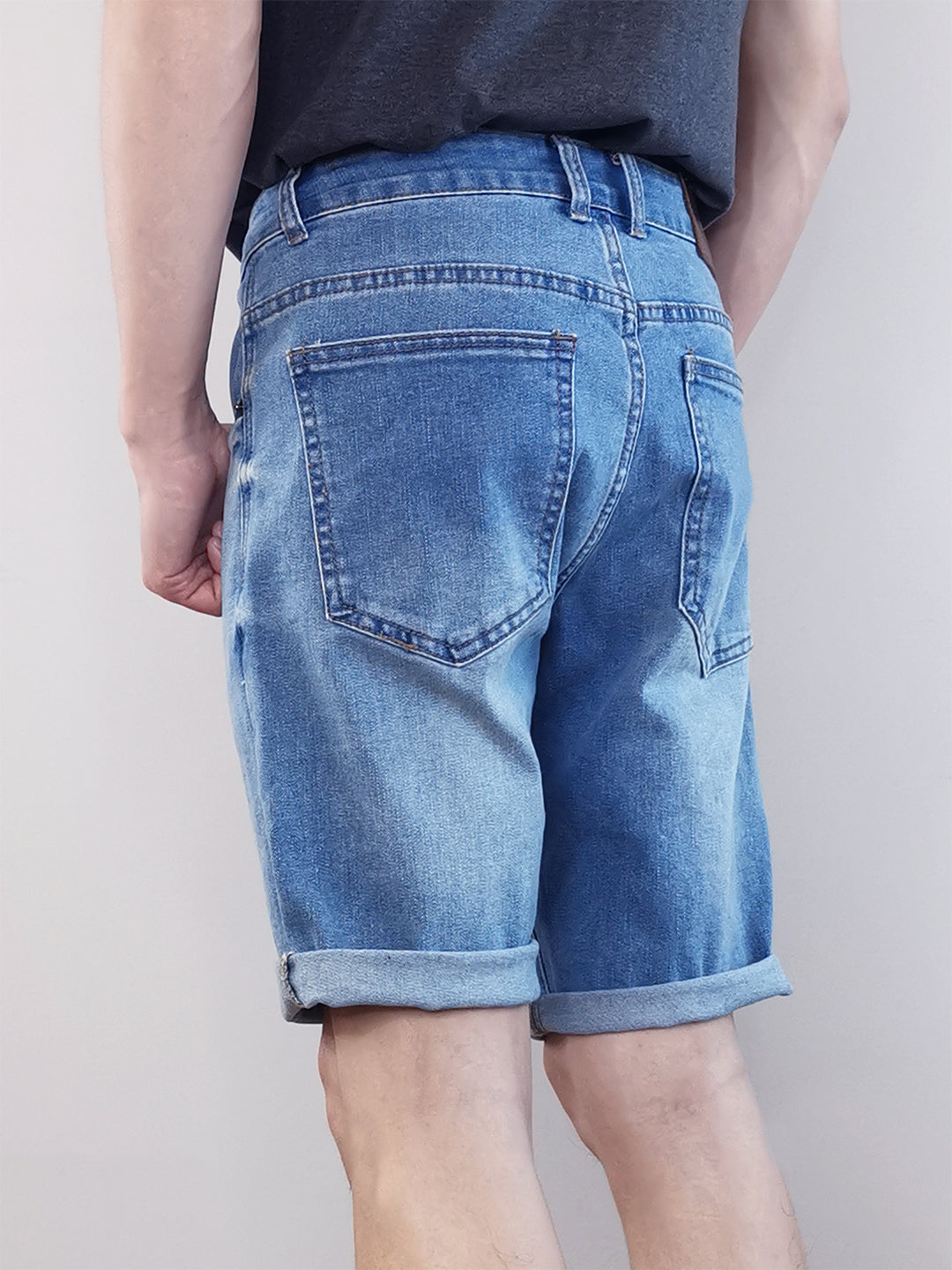 Men Denim Bermuda Shorts - Light Blue - M0M404