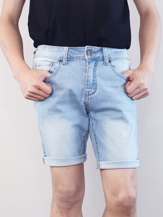 Men Faded Denim Shorts - Light Blue - F9M193