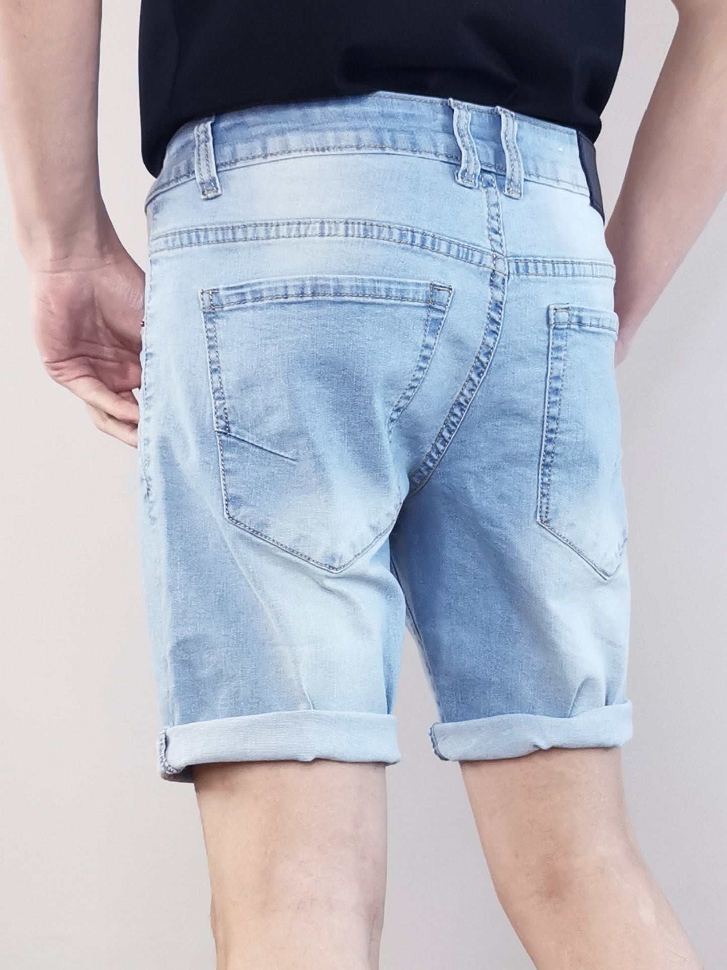 Men Faded Denim Shorts - Light Blue - F9M193