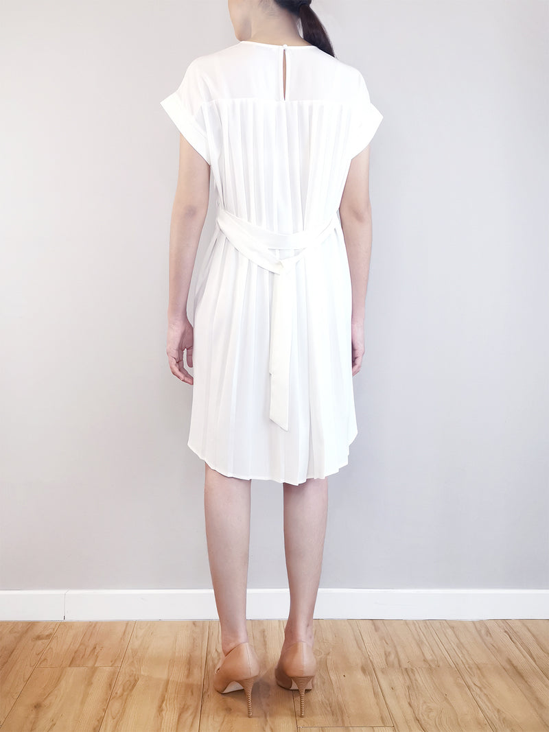 Women Pleated Detail Dress - White - M0W458