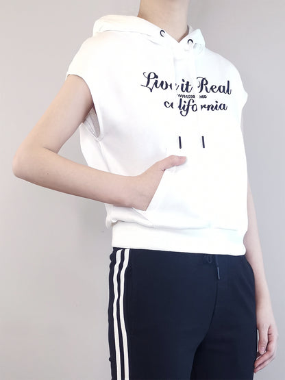 Women Sleeveless Sweatshirt Hoodie - White - M0W528