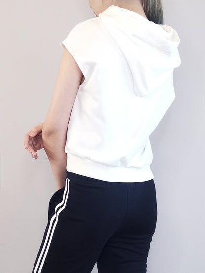 Women Sleeveless Sweatshirt Hoodie - White - M0W528