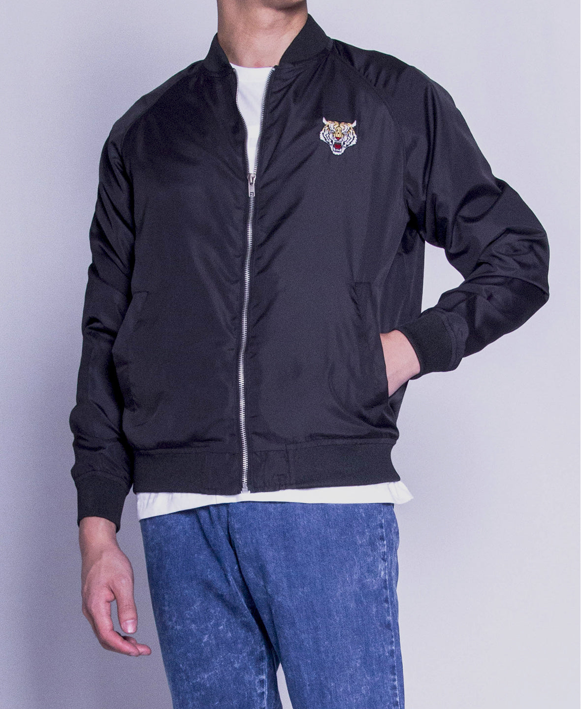 Men Bomber Jacket - Black - F9M105