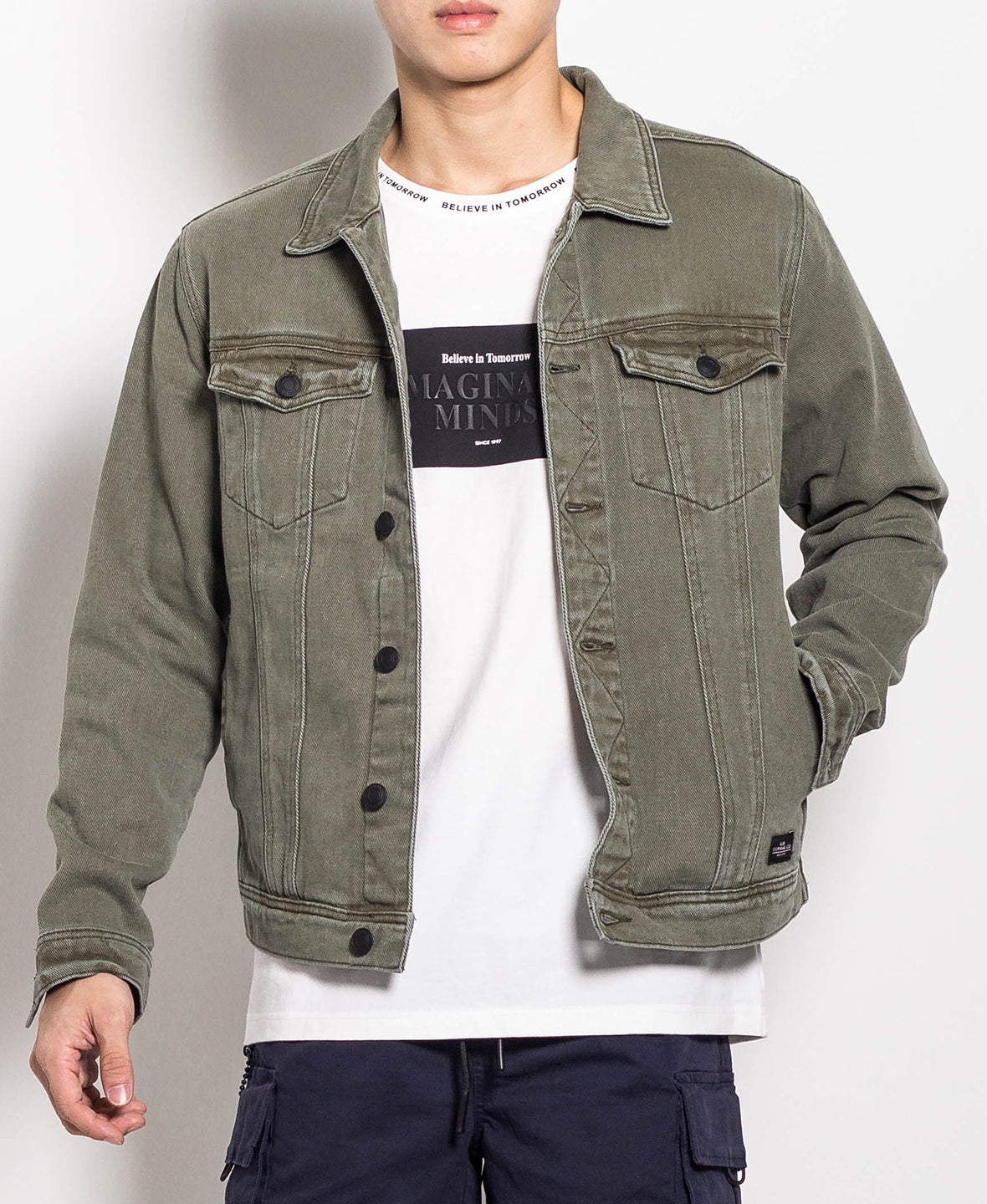 Men Denim Jacket - Army Green - H0M670