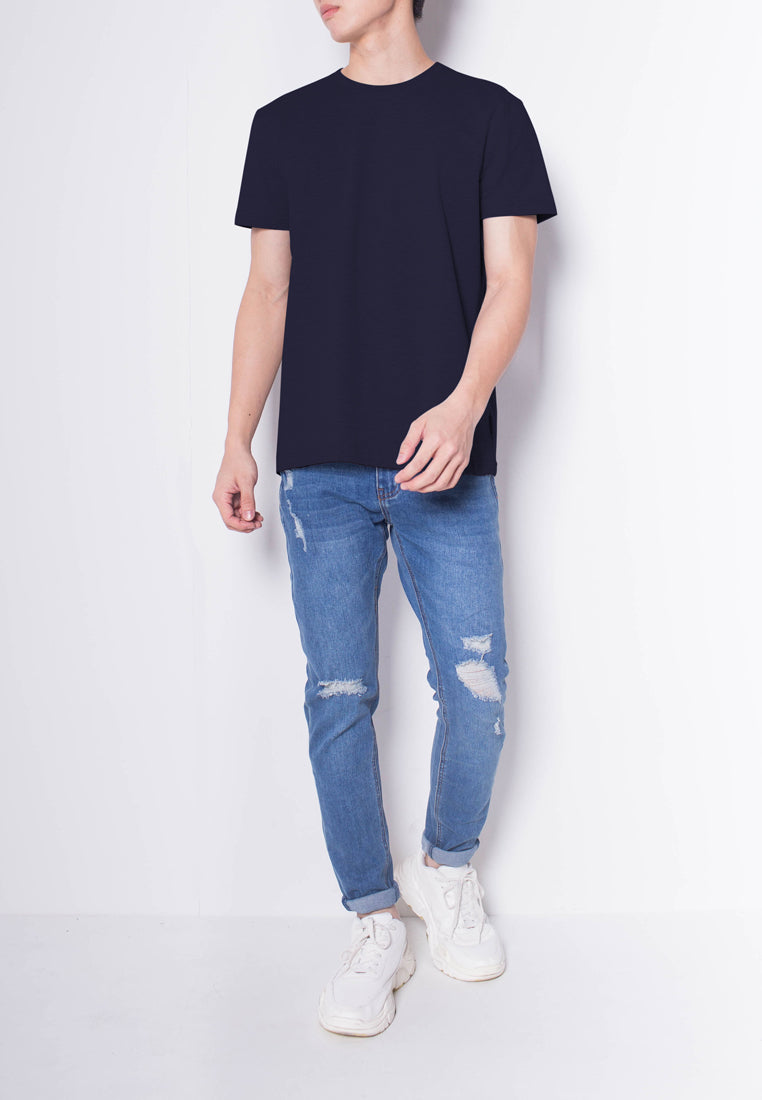 Men Short-Sleeve Basic Round Tee - NAVY - H0M539