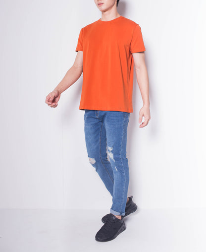 Men Short-Sleeve Basic Round Tee - Orange - H0M934