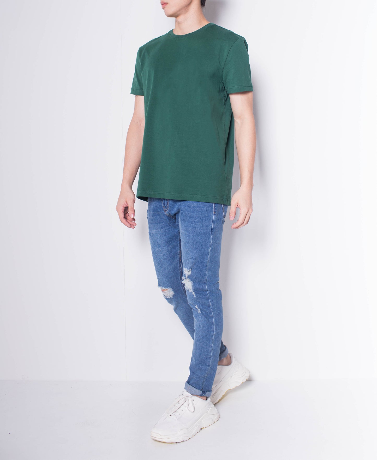 Men Short Sleeve Basic Round Tee - Green - H0M935