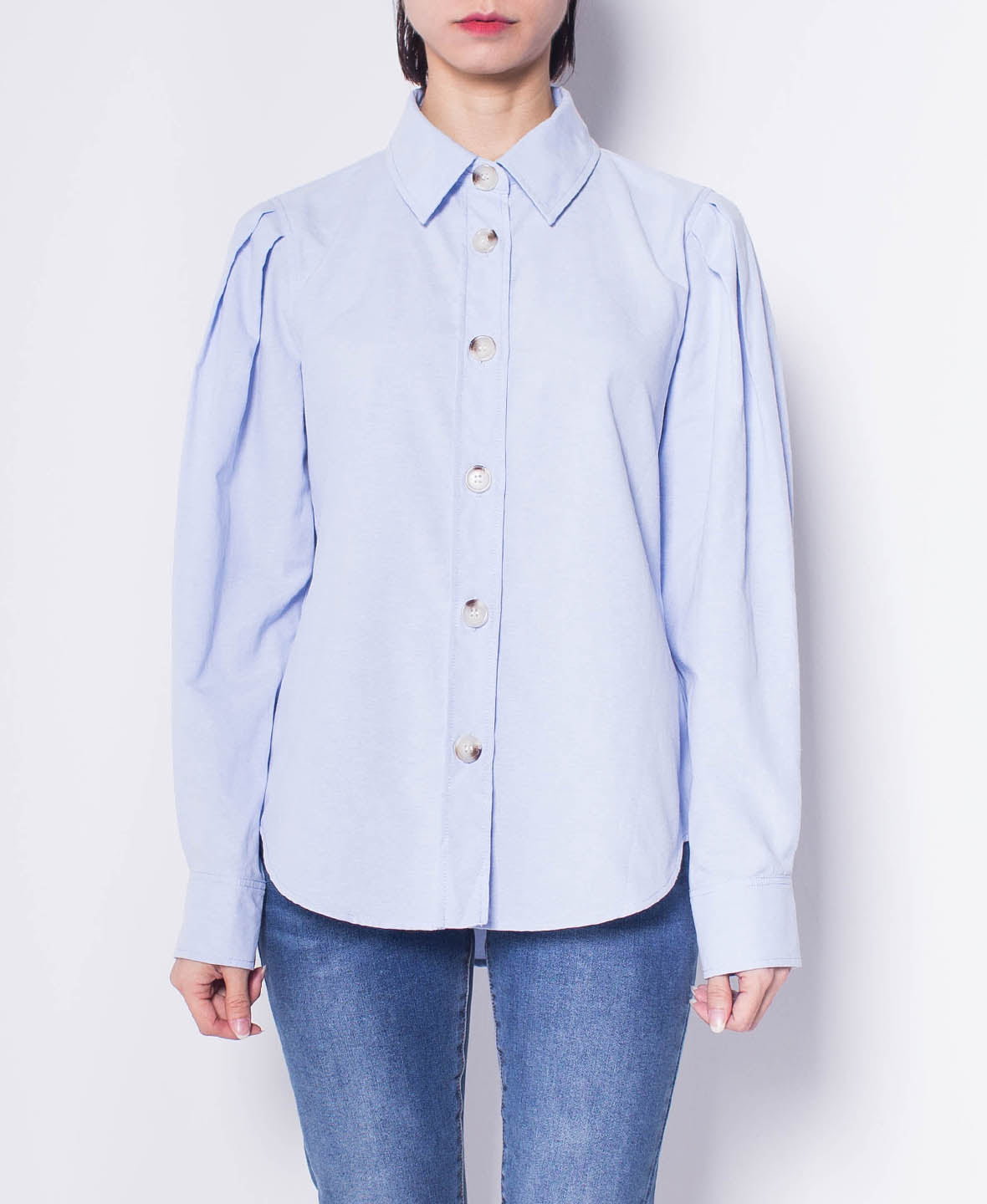 Women Pleated Long-Sleeve Shirt - Blue - H0W749