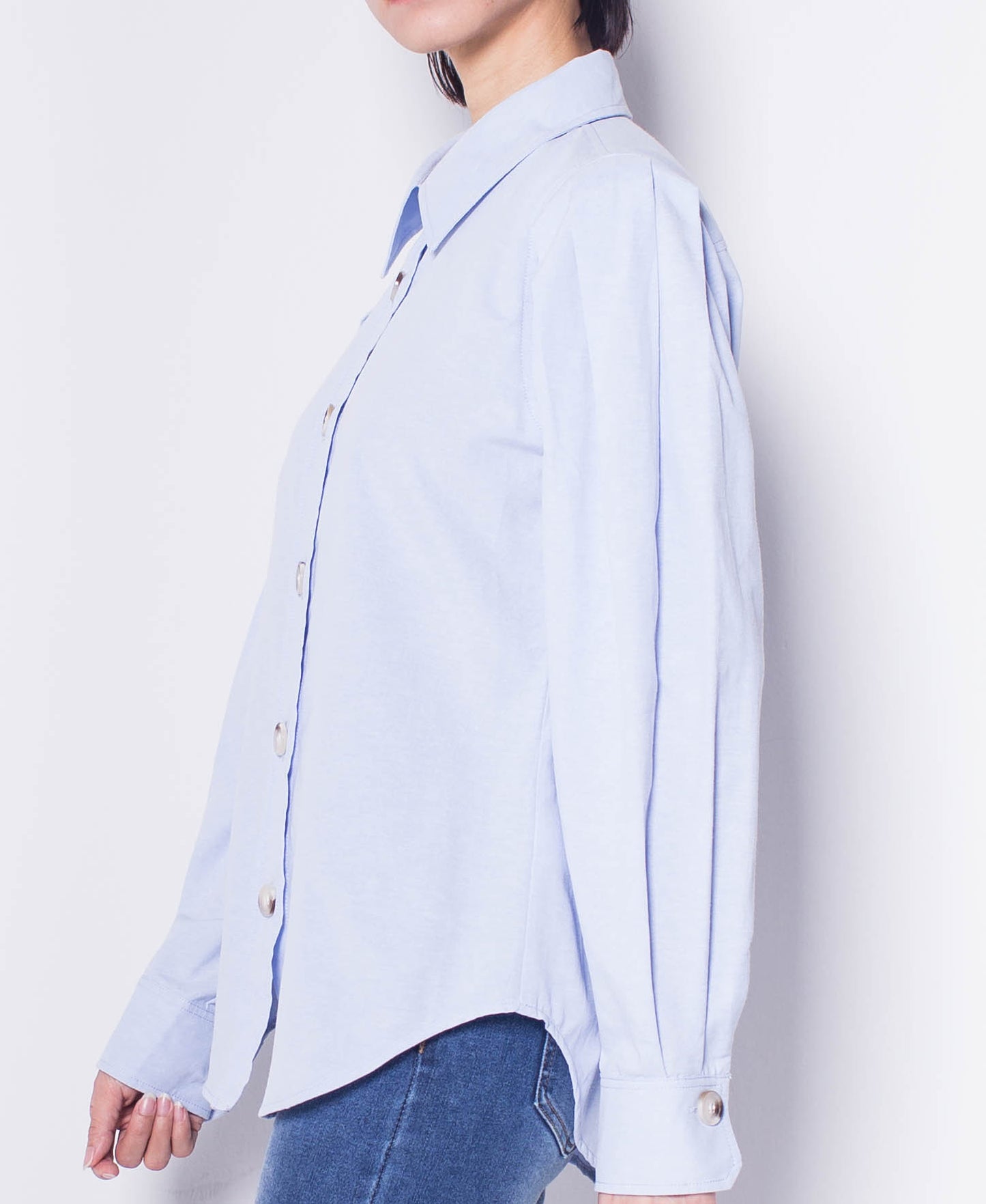 Women Pleated Long-Sleeve Shirt - Blue - H0W749