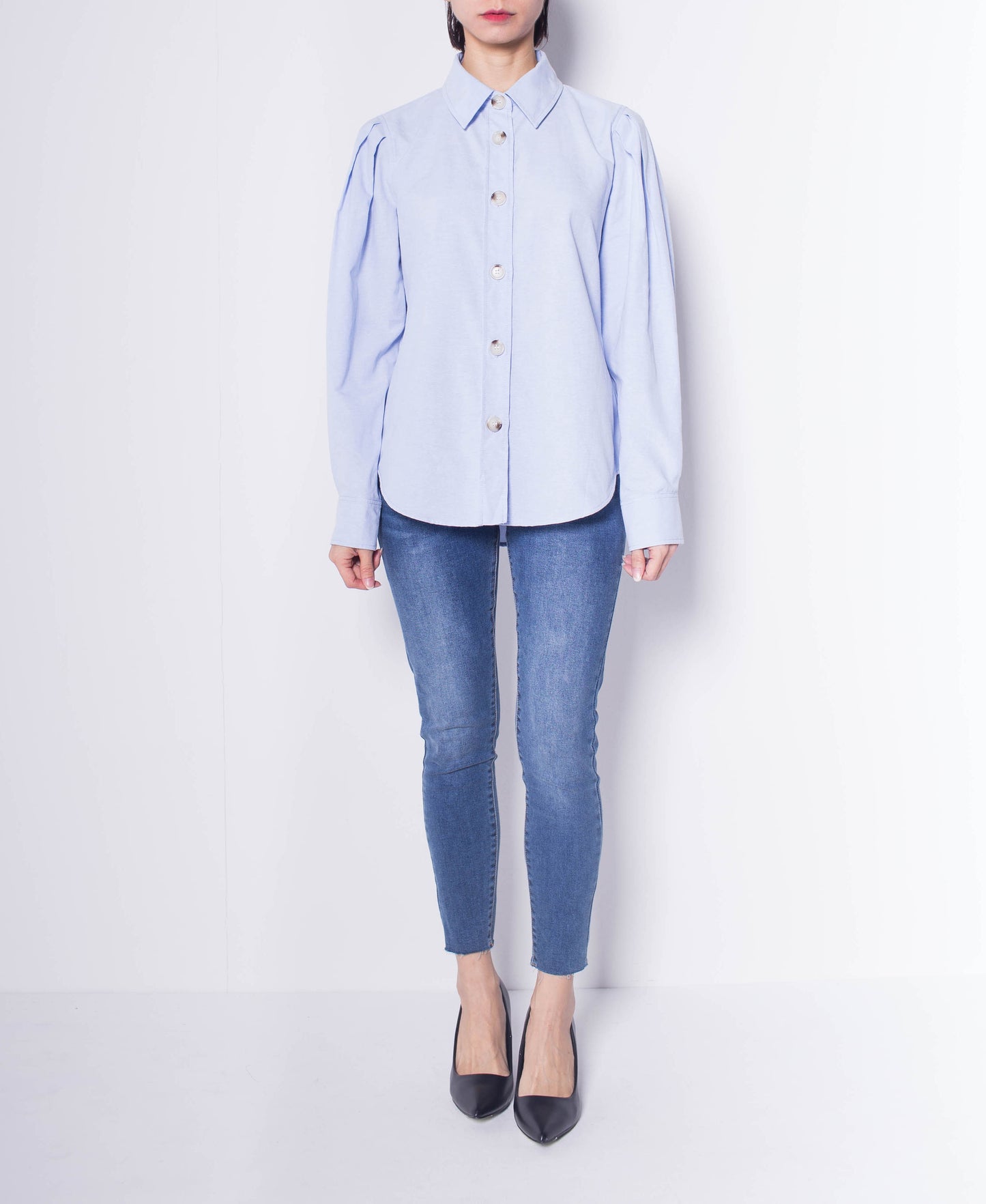 Women Pleated Long-Sleeve Shirt - Blue - H0W749