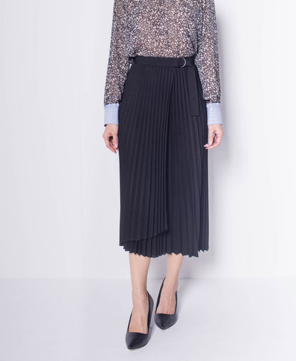 Women Pleated Long Skirt  - Black - H0W754