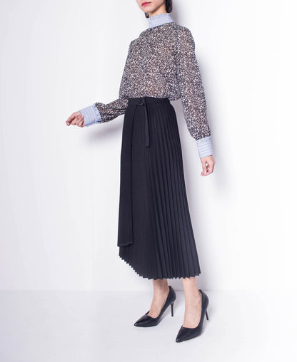 Women Pleated Long Skirt  - Black - H0W754