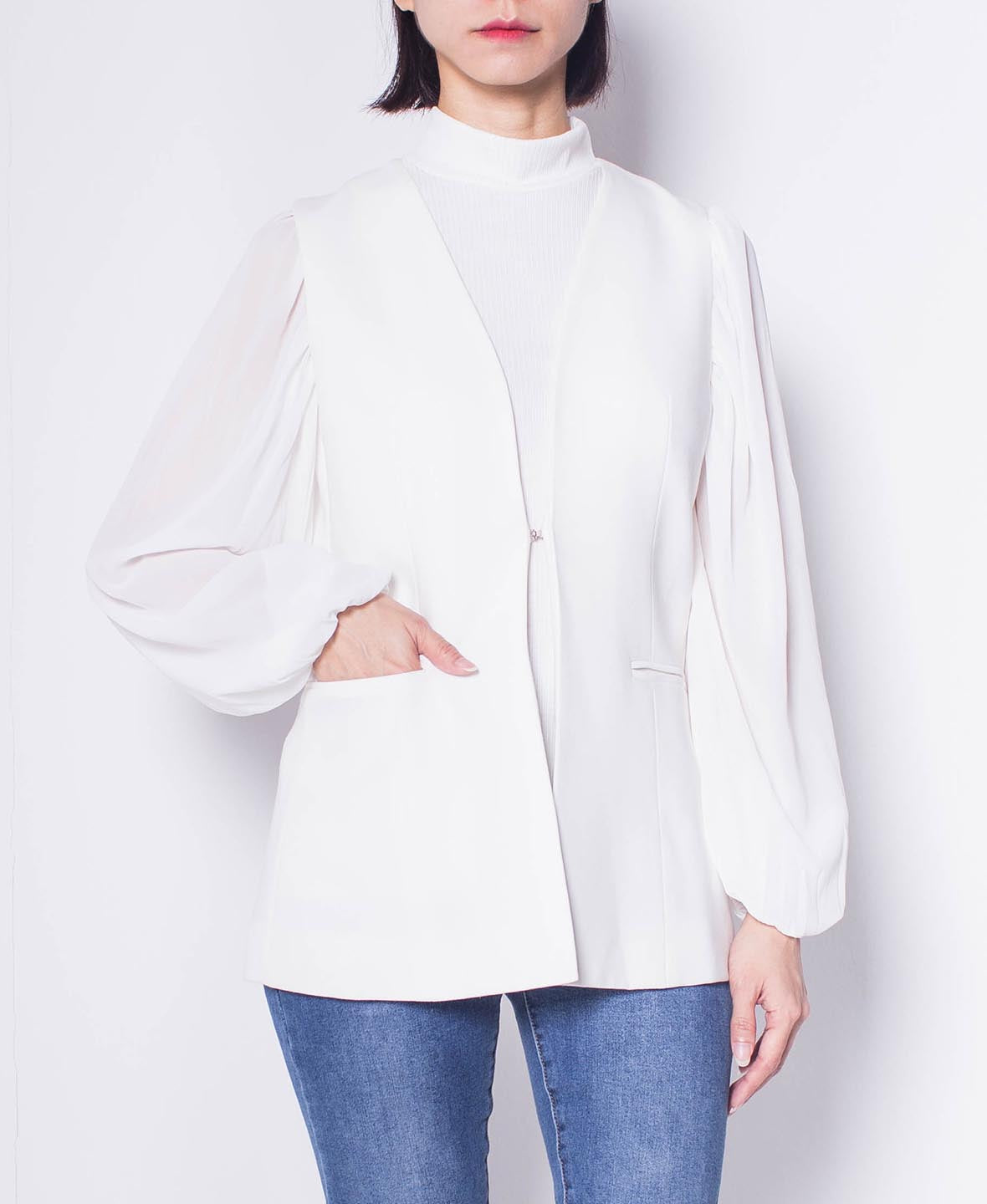 Women Vest Coat - White - H0W757