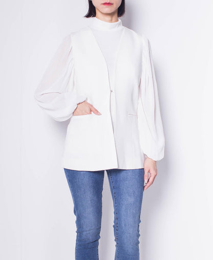 Women Vest Coat - White - H0W757