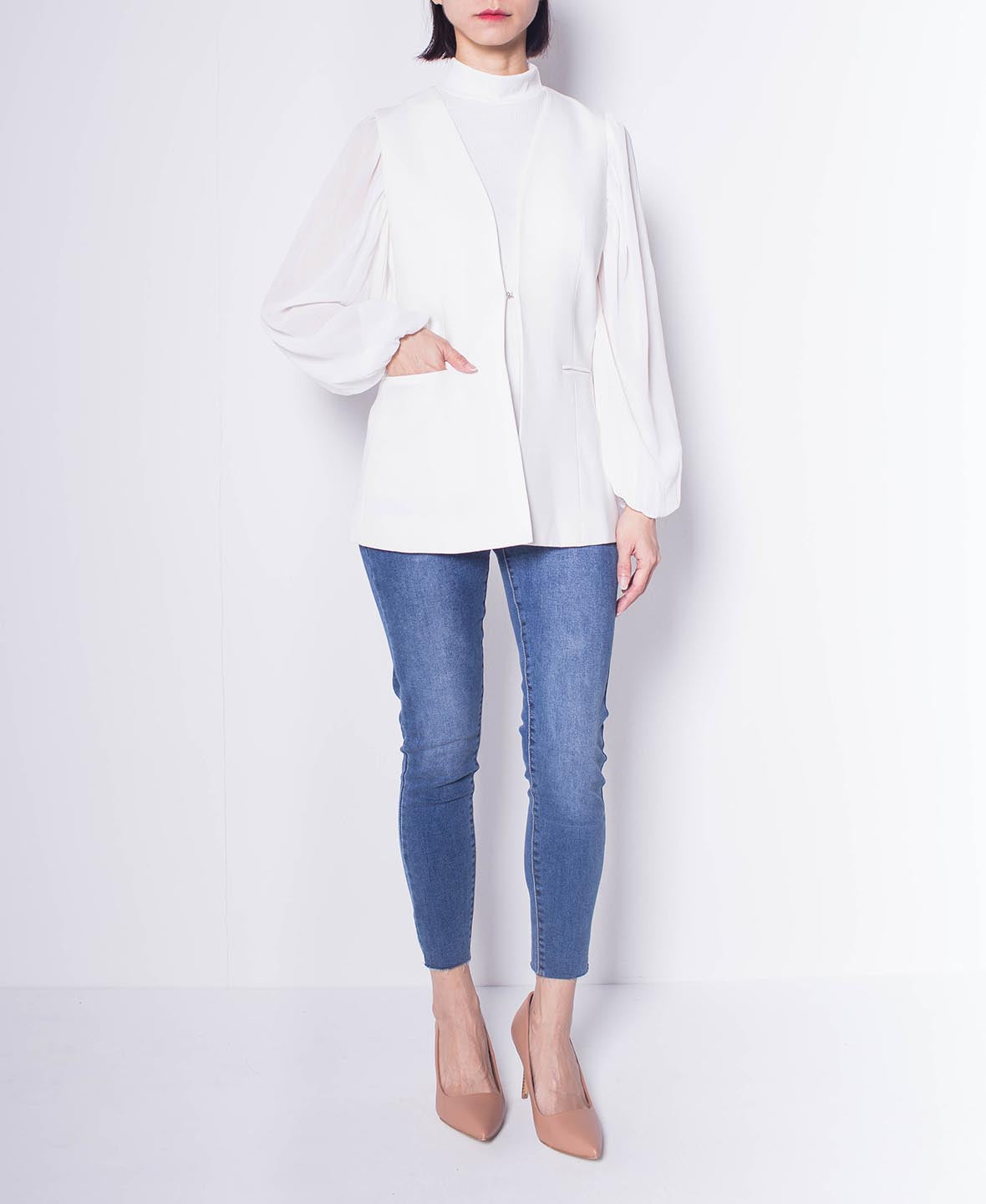 Women Vest Coat - White - H0W757