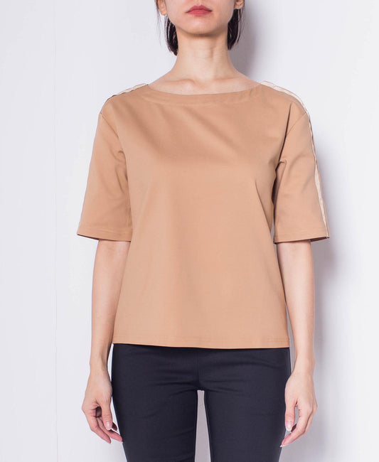 Women Grosgrain Short-Sleeve Blouse - Khaki - H0W760