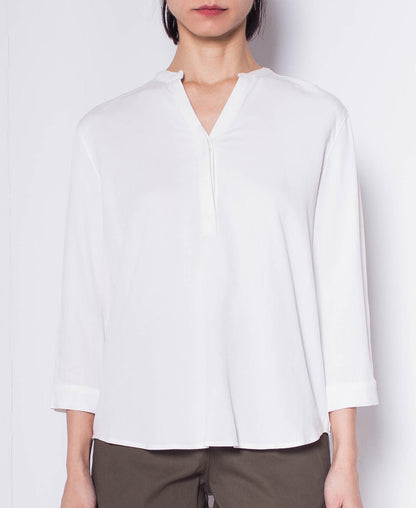 Women Slot Collar Blouse - White - H0W761