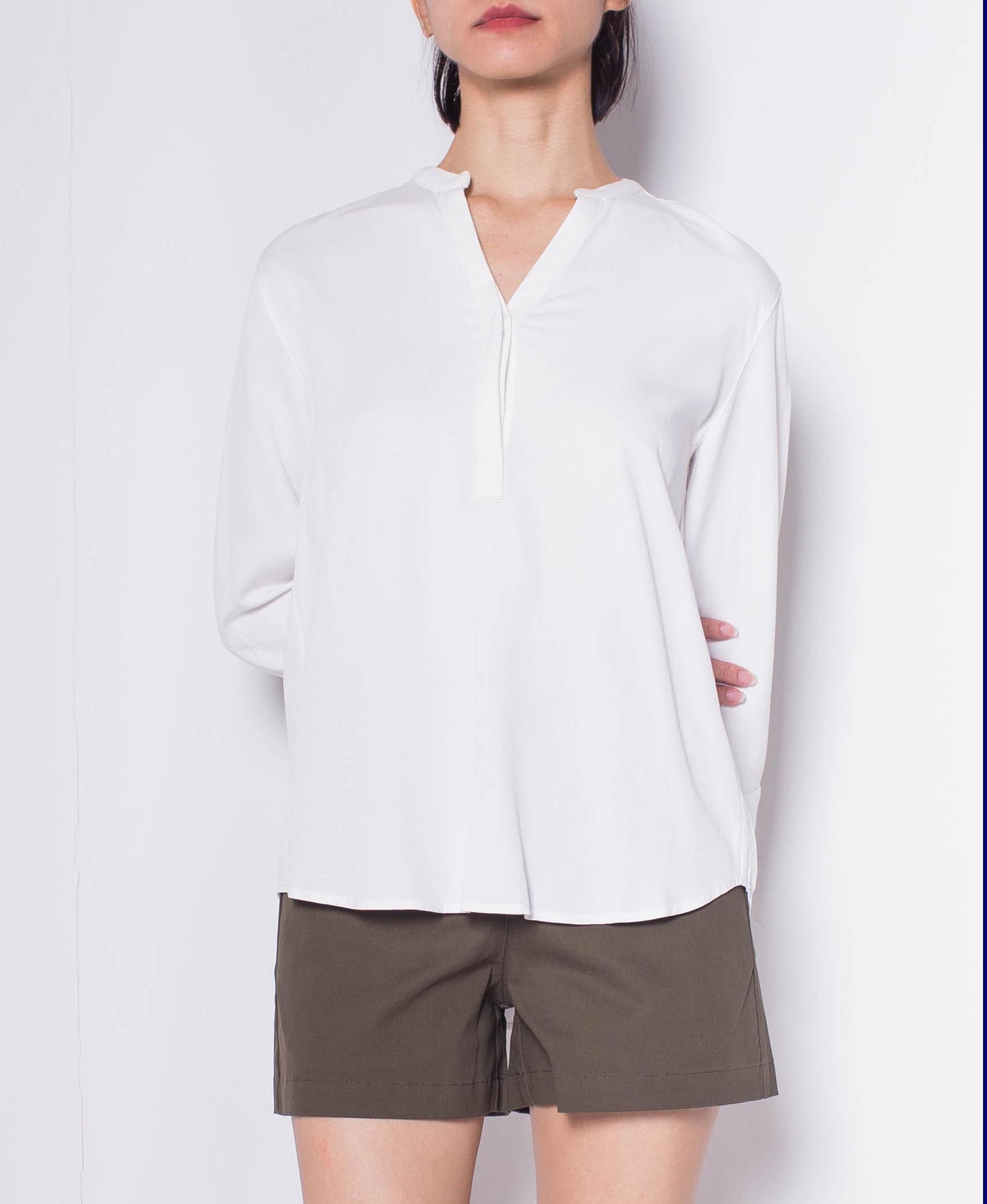 Women Slot Collar Blouse - White - H0W761