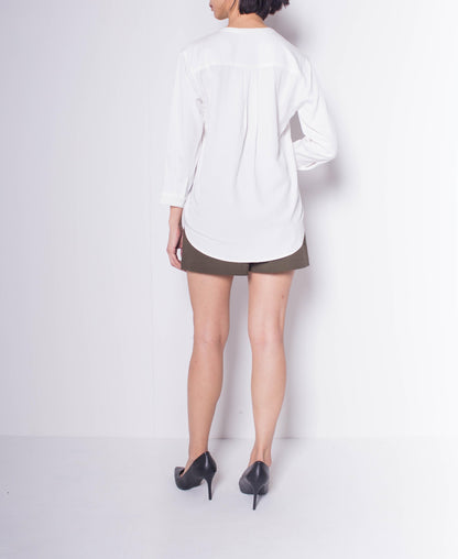 Women Slot Collar Blouse - White - H0W761