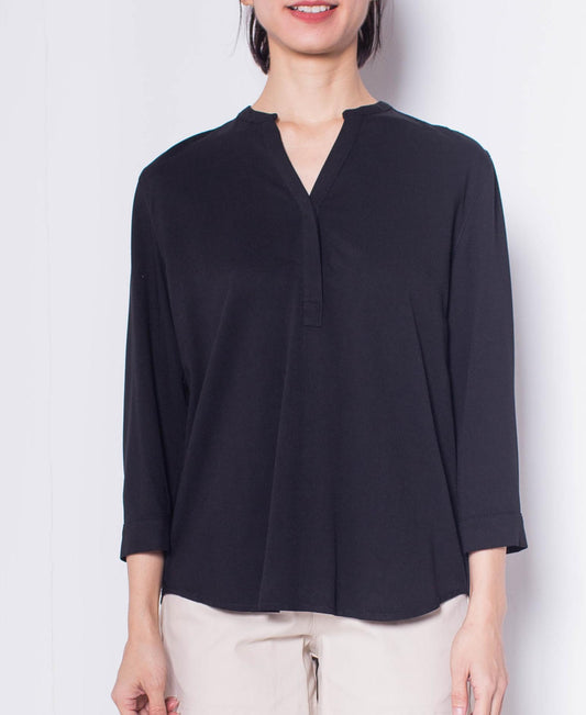 Women Slot Collar Blouse - Black - H0W762