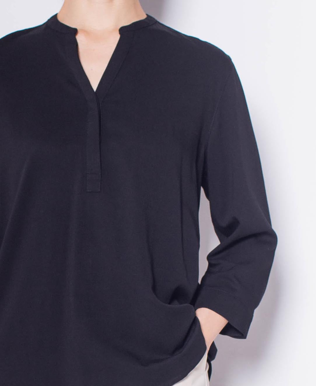 Women Slot Collar Blouse - Black - H0W762