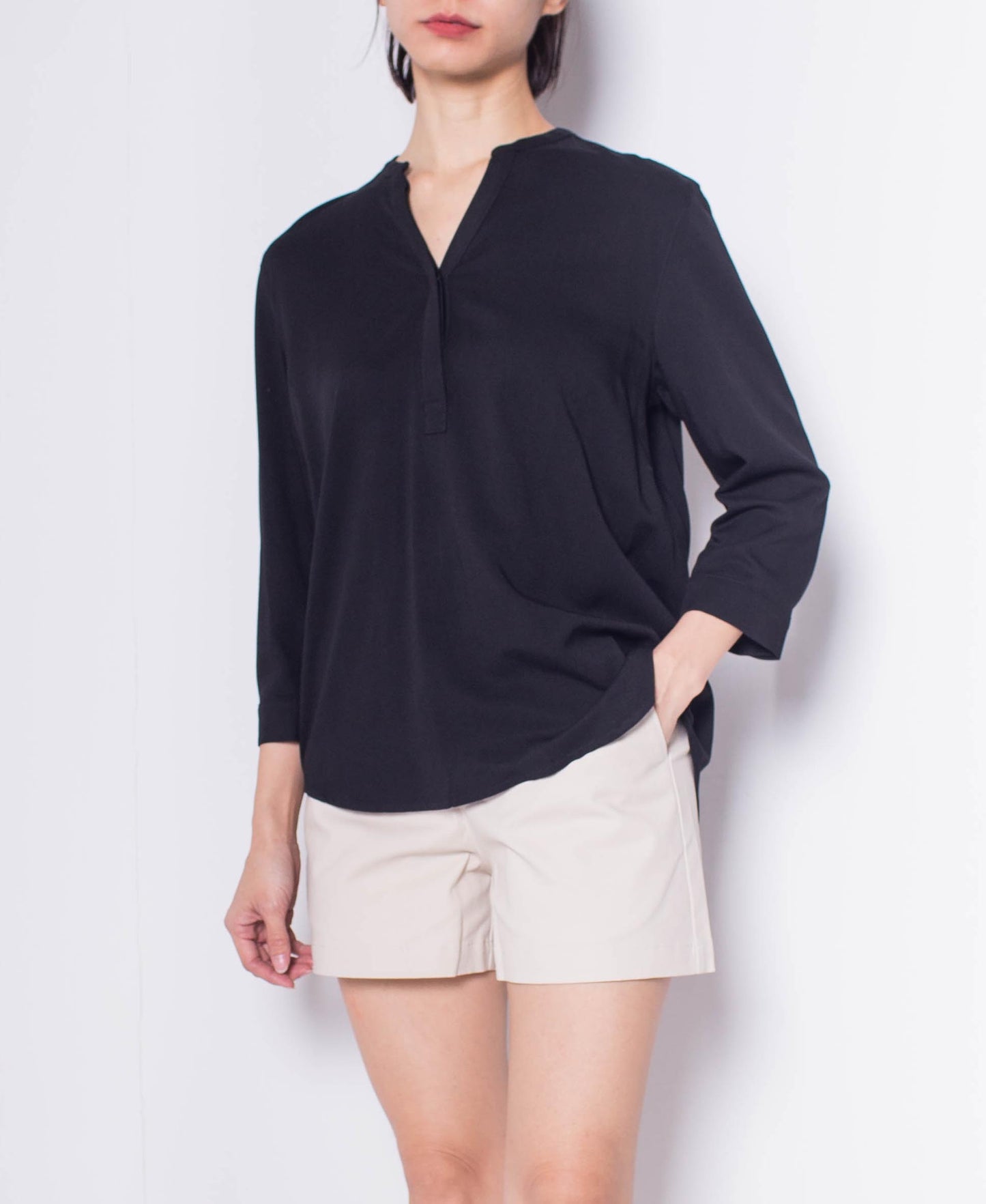 Women Slot Collar Blouse - Black - H0W762