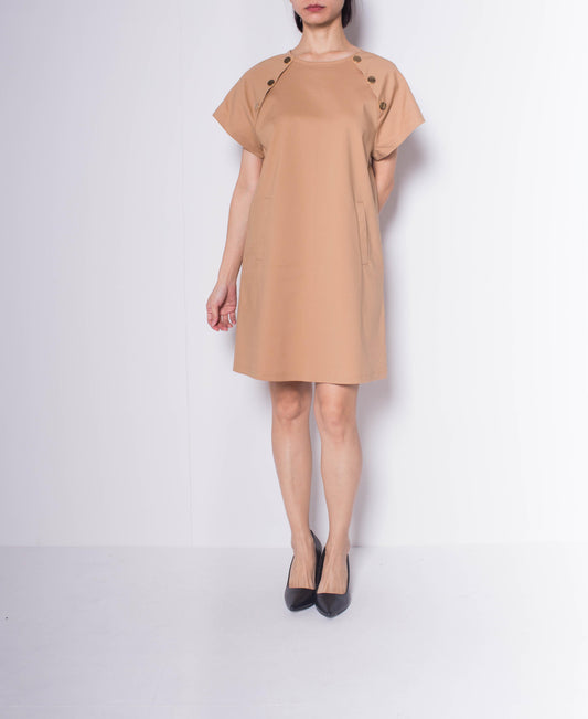 Women Raglan Sleeve Keyhole Back Dress - Khaki - H0W765