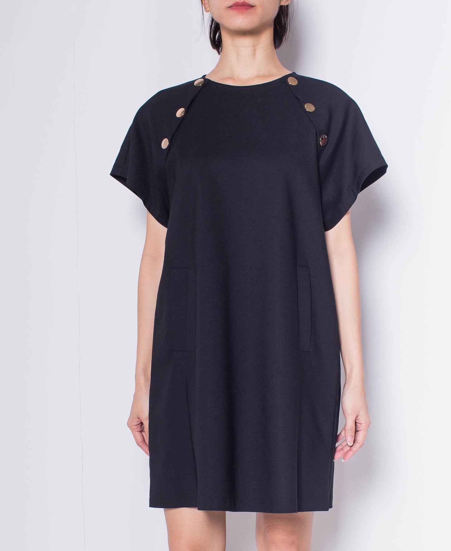 Women Raglan Sleeve Keyhole Back Dress - Black - H0W766