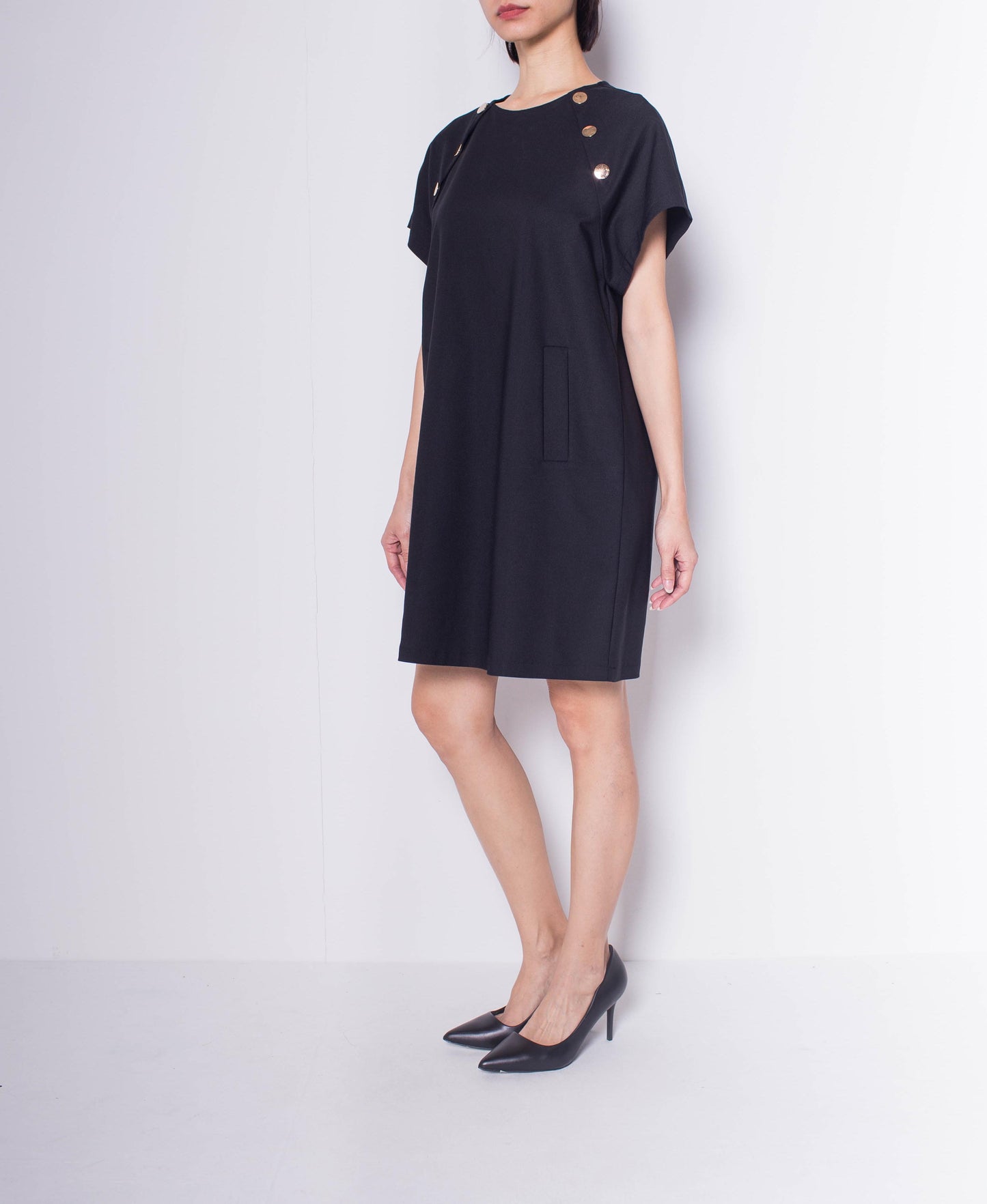 Women Raglan Sleeve Keyhole Back Dress - Black - H0W766