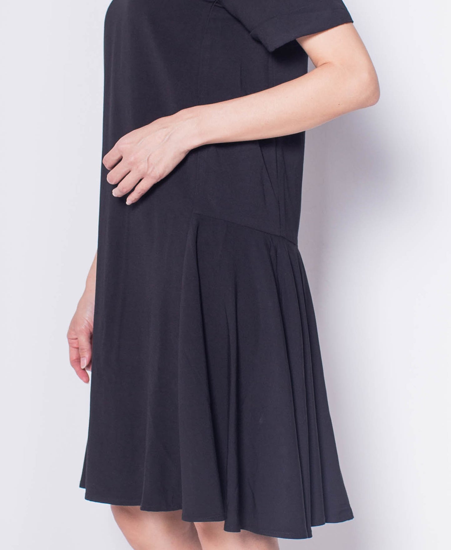 Women Short Sleeve Flare Dress - Black - H0W803