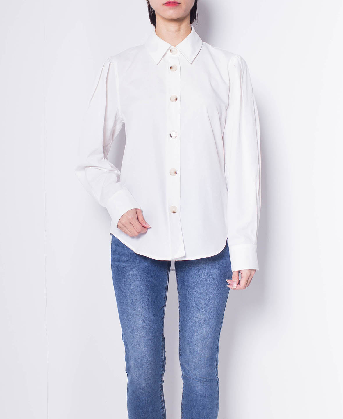 Women Pleated Long-Sleeve Shirt - White - H0W822