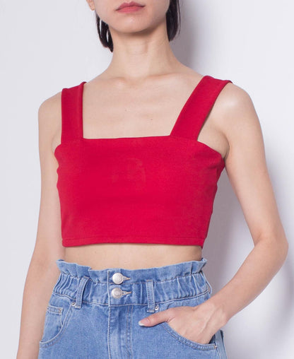 Women Stretchable Cropped Cami Top - Red - H0W828